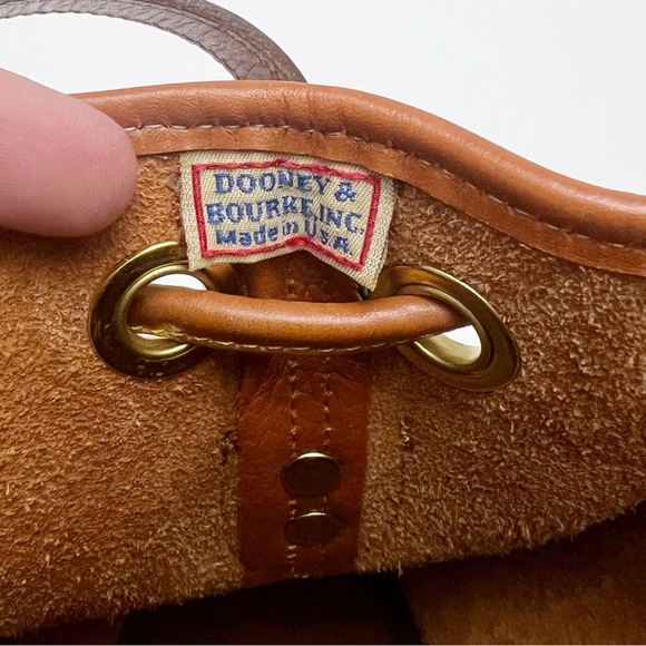 Vintage Dooney & Bourke Mini Bucket Drawstring Shoulder Bag Cognac Leather - Picture 15 of 16